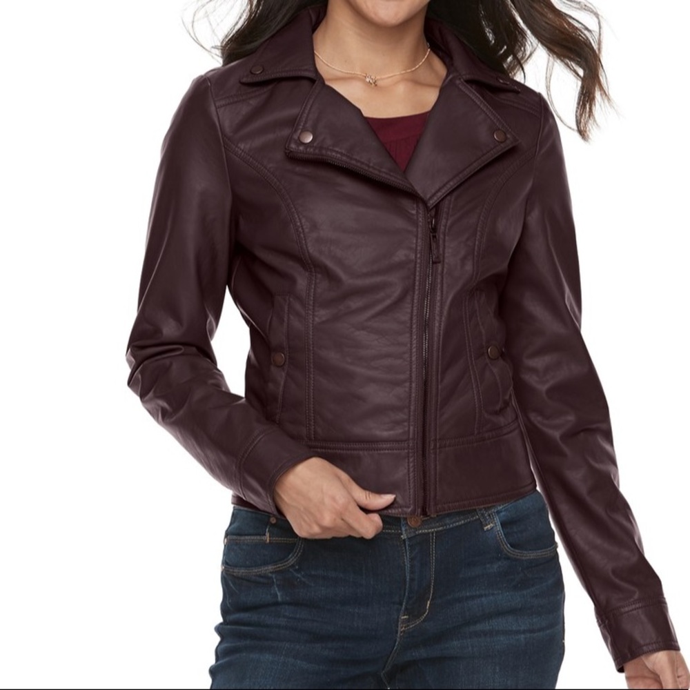 NWT J-2 Moto Faux-Leather Jacket Juniors Size M